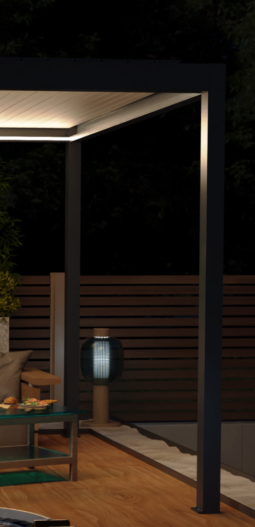 Pergola bioclimatique avec bandeau LED intégré