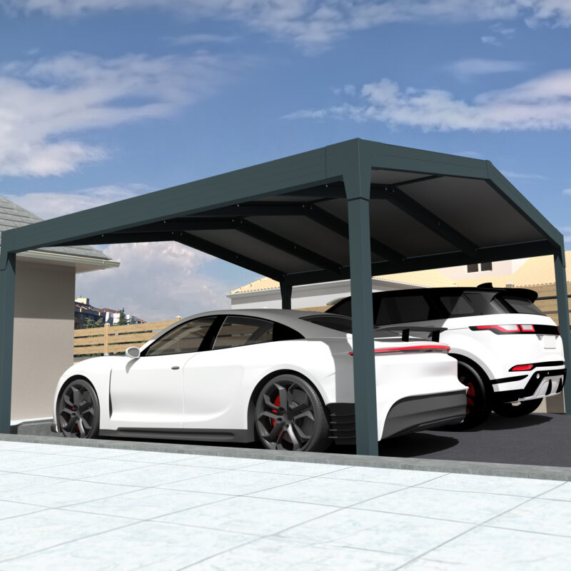 Carport double pente aluminium avec pergotop blanc 32mm