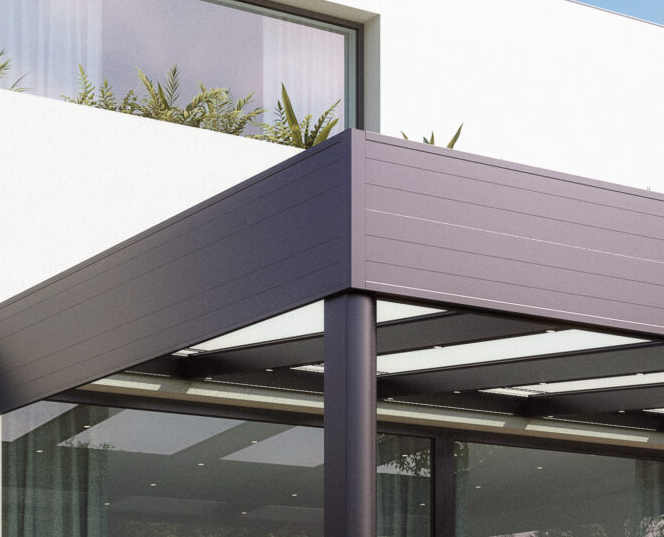 angle pergola toiture fixe bandeau