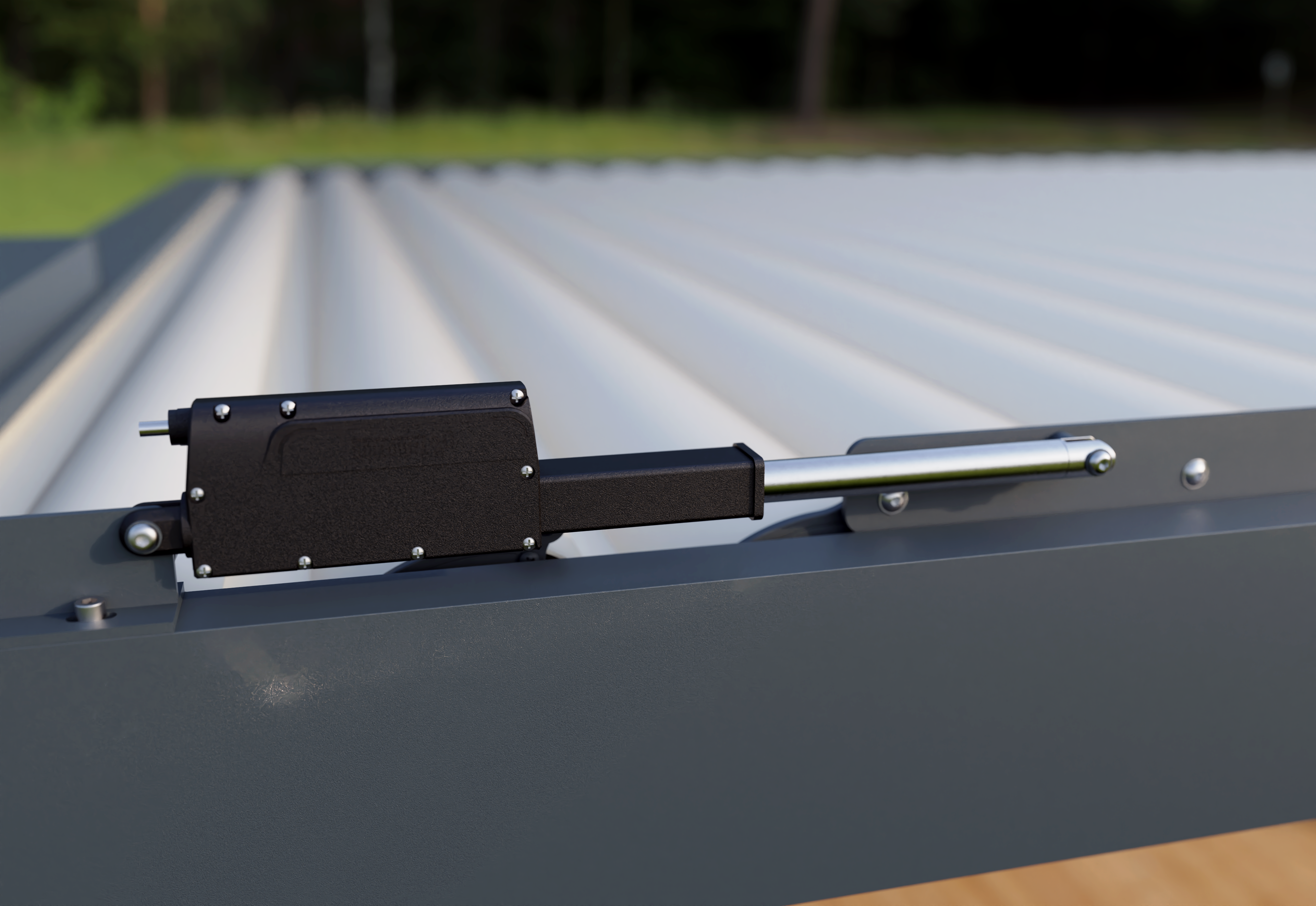 Zoom sur moteur de la pergola bioclimatique gris anthracite