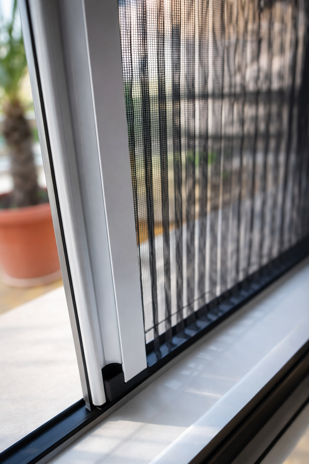 Zoom sur rail de la moustiquaire